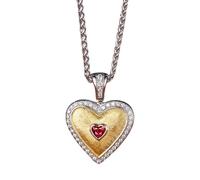 Tolldek Collar para mujer delicado 9 K/14 K/18 K bicolor rojo 0,7 ct creado en laboratorio de rubí mate con colgante de corazón tallado en corazón, joyas de oro real Moissanit collares para mujeres