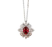 Tolldek Collar vintage para mujer de oro blanco de 9 K/14 K/18 K, rojo de 1,85 ct, con colgante de flores de rubí, cadena ovalada, collar de oro de 18/14/9 quilates para mujeres con moissanita, joyas