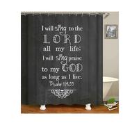 Tolldek Cortina de ducha de 120 x 180 cm, color negro, diseño con texto "I Will Sing to The Lord All My Life", poliéster, antimoho, secado rápido, 1,2 x 1,8 m de largo, con anillas para cortina de