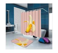 Tolldek Cortina de ducha de 150 x 180 cm, color rosa, patrón de plátano, cortina de baño, poliéster, antimoho, resistente al agua y se seca rápidamente, lavable rápidamente, tela de alta calidad