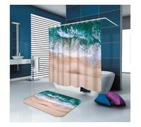 Tolldek Cortina de ducha de 150 x 180 cm, diseño de playa, poliéster, antimoho, resistente al agua y se seca rápidamente, lavable, tela de alta calidad, 1,5 x 1,8 m de largo (ancho x alto)