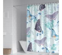 Tolldek Cortina de ducha de 165 x 200 cm para baño gris verde claro, patrón de mariposas y plantas, resistente al agua, antimoho, cortina de baño de poliéster, cortinas textiles lavables