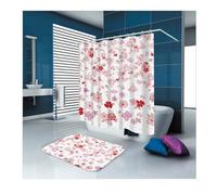 Tolldek Cortina de ducha de 180 x 200 cm, textil rojo rosa, rojo y rosa, diseño de flores, poliéster, antimoho, secado rápido, 1,8 x 2 m de largo (ancho x alto) con anillas para cortina de ducha