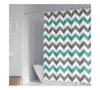 Tolldek Cortina de ducha gris, azul turquesa y blanco, 165 x 200 cm, para baño, verde y gris, patrón de ondas de tela, cortina de baño, cortina de ducha de poliéster, para bañera, 1,65 x 2 m de largo