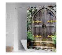 Tolldek Cortina de ducha gris y verde, 165 x 200 cm, diseño de puerta de madera, poliéster, lavable, tela de 1,65 x 2 m (ancho x alto) con anillas para cortina de ducha