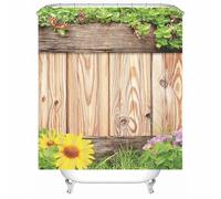 Tolldek Cortina de ducha impermeable de tela textil marrón, panel de madera, diseño de flores de sol, cortina de baño, poliéster, antimoho, resistente al agua y se seca rápidamente, lavable de alta