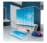 Tolldek Cortina de ducha para cuarto de baño, 150 x 200 cm, azul, diseño de playa, cortina de baño, poliéster, antimoho, resistente al agua y se seca rápidamente, lavable rápidamente, tela de alta