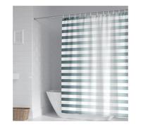 Tolldek Cortina de ducha verde y blanco 165 x 200 cm para baño, gris y blanco, diseño de rayas, cortina de poliéster, cortina de ducha para bañera, 1,65 x 2 m de largo (ancho x alto), incluye anillas