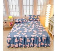 Tolldek Falda de cama azul rosa 150 x 200 cm, acolchada, estampado de corazones, colcha estampada, textiles de poliéster, colchas para todas las estaciones