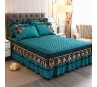 Tolldek Faldón de cama verde, 180 x 200 cm, funda protectora, faldón de cama, faldón de cama, color liso, protector de colchón de algodón, sábana bajera ajustable para colchón