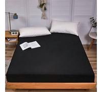 Tolldek Funda protectora de algodón para cama de 180 x 200 cm, sábana bajera de invierno, monocolor, protector de colchón, funda negra como protección para cama con somier y cubrecolchón