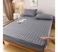 Tolldek Funda protectora de cama de 180 x 200 cm, sábana bajera a cuadros para toppers monocolor, protector de colchón de poliéster y algodón, color gris