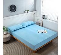 Tolldek Funda protectora de cama de 180 x 200 cm, sábana bajera de invierno monocolor, protector de colchón de bambú, sábana bajera ajustable azul cielo como protección para cama con somier y