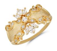 Tolldek Gold Au 375/585/750 - Anillos de la amistad con gotas de moissanita, flores cepilladas, talla 47-65, Oro amarillo 585 de 14 quilates, Moissanita