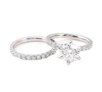 Tolldek Joyas de oro auténtico de 9 K/14 K/18 K, oro blanco, anillos de amistad, juego de 2 unidades, anillo de compromiso eterno con corte redondo de 2 quilates, moissanita blanca, oro Au 375/585/750