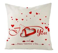 Tolldek Pack de 1 funda de cojín, diseño de corazón L Love You Happy Valentine's Day decorativo para el sofá, aspecto de lino, con cremallera, cojín para decoración del hogar, color blanco y rojo, 40
