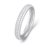 Tolldek Par de anillos Au 375/585/750 oro blanco, tres filas de anillos solitarios con moissanita, joyas de oro real, anillo de compromiso, oro blanco 9 K/14 K/18 K, talla 47 - 65