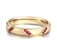 Tolldek Par de anillos Au750 de oro, alianzas de boda con rubí, talla redonda, color rojo, forma clásica, anillos de la amistad, oro amarillo de 18 quilates/oro rosa, talla 49-70, Oro amarillo de 18