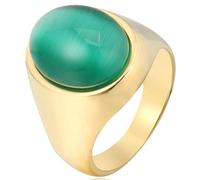 Tolldek Par de anillos de acero inoxidable para hombre, 19 mm, pulido con piedra ovalada, anillos de amistad, anillos punk rock, oro verde, acero inoxidable, Sin circonita