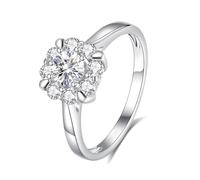 Tolldek Par de anillos de oro 750, flores de boda con laboratorio de diamante auténtico, anillo de platino PT950, tallas 47-65, Oro blanco 585 de 14 quilates, Laboratorio Creado Diamante