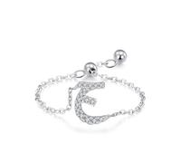 Tolldek Par de anillos de oro blanco 9 K/14 K/18 K, cadena ajustable del alfabeto árabe, anillos de pareja con moissanite real, anillo Au 375/585/750 oro blanco, talla 47-65, Oro blanco 585 de 14