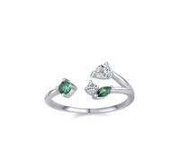 Tolldek Par de anillos de oro blanco 9 K/14 K/18 K, forma abierta, anillo solitario con esmeralda, verde, oro real, anillos de boda con moissanita, Au 375/585/750, oro blanco, talla 47-65, Platino 950