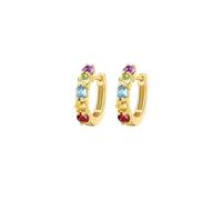 Tolldek Pendientes de aro de oro amarillo de 9 K/14 K/18 K, auténticos, multicolor, piedras preciosas naturales, clásicos, vintage, corte redondo, estilo Art Nouveau, oro 18/14/9 quilates, Oro