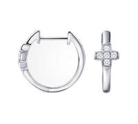 Tolldek Pendientes de aro de oro blanco de 9 K/14 K/18 K, laboratorio blanco creado con cruz de diamante de corte redondo, 750/585/375 de oro para mujer, Oro blanco de 18 quilates (750), Laboratorio