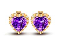Tolldek Pendientes de joyería genuina de oro amarillo Au750 de 18 quilates, para mujer con citrino/amatista/topacio talla redonda amarillo/morado/azul forma de corazón, oro de 18 quilates Moissanite