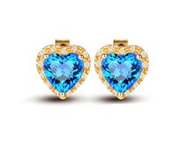 Tolldek Pendientes de joyería genuina de oro amarillo Au750 de 18 quilates, para mujer con citrino/amatista/topacio talla redonda amarillo/morado/azul forma de corazón, oro de 18 quilates Moissanite