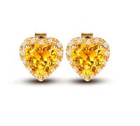 Tolldek Pendientes de joyería genuina de oro amarillo Au750 de 18 quilates, para mujer con citrino/amatista/topacio talla redonda amarillo/morado/azul forma de corazón, oro de 18 quilates Moissanite