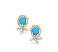 Tolldek Pendientes de oro amarillo de 9 K/14 K/18 K, azul de 3 ct, hojas de color turquesa, vid, pendientes de mujer con corte ovalado, oro de 18/14/9 quilates con moissanita, joyas de oro real, Oro