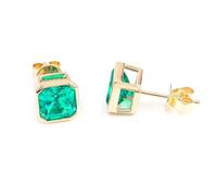 Tolldek Pendientes de oro auténtico de 9 K/14 K/18 K, pendientes clásicos con corte cuadrado de laboratorio de 1/2 ct Creados en laboratorio verde esmeralda, oro Au 375/585/750, sin alergias, Oro de