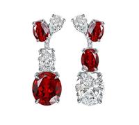Tolldek Pendientes de oro blanco 750 de 18 quilates, pendientes de bola con corte ovalado de 1,9 ct, laboratorio creado en rubí rojo, oro de 18 quilates, joyas auténticas, sin alergias