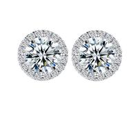 Tolldek Pendientes de oro blanco de 9 K/14 K/18 K, joyas auténticas, pendientes clásicos con corte redondo, moissanita, oro blanco Au 375/585/750, sin alergias, Oro blanco de 14 quilates, Moissanita