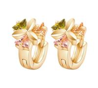 Tolldek Pendientes de oro de 14 quilates para mujer, joyas auténticas, multicolor, cristal rosa, granate, triángulo, pendientes triangulares, Au 585 para mujer, joyas reales