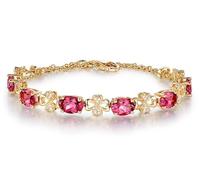 Tolldek Pulsera de oro amarillo 750 con diseño de hoja de trébol con turmalina ovalada, pulsera de eslabones para mujer con diamante de oro de 18 quilates, Oro amarillo de 18 quilates (750), Turmalina