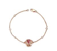 Tolldek Pulsera de oro auténtico para mujer, oro rosa de 18 K, pulseras pequeñas con filo de gota de 0,48 ct, turmalina rosa, Au750 oro rosa, pulseras de la amistad con diamantes, sin alergias, Oro