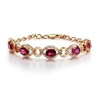 Tolldek Pulsera de oro rosa 750 de 18 quilates, pulsera de eslabones para mujer con turmalina de 3,85 quilates, ovalada, colgante con diamante Au750, oro rosa, pulseras para mujer, joyas de oro