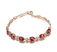 Tolldek Pulsera de oro rosa de 18 quilates, pulsera clásica para mujer con turmalina de 4,39 quilates, corte ovalado, pulsera con colgante para mujer con diamante de 18 quilates, oro rosa de 18