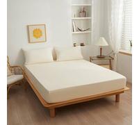 Tolldek Sábana bajera ajustable, color crema, beige, 180 x 200 cm, funda protectora, sábana bajera monocolor, protector de colchón de poliéster, colcha para todas las estaciones