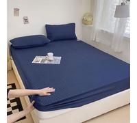 Tolldek Sábana bajera ajustable de 180 x 200 cm, funda protectora con 2 fundas de almohada, color liso, sábana bajera con elástico de algodón, 3 piezas, protector de colchón, sábanas para cama, azul