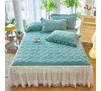 Tolldek Sábana bajera ajustable de 180 x 200 cm, funda protectora con 2 fundas de almohada, diseño de flores con encaje bordado, sábana bajera de terciopelo, 3 piezas, protector de colchón, toalla de