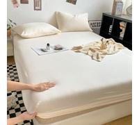 Tolldek Sábana bajera de 180 x 200 cm, funda protectora, organizador de sábanas, monocolor, protector de colchón de poliéster, algodón, funda de cama, funda de edredón beige y blanco, como protección