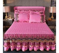 Tolldek Sábana bajera protectora, monocolor con encaje bordado, sábana bajera con cordón elástico, terciopelo, ropa de cama, colchas, protector de colchón, rosa, para cama con somier, 180 x 200 cm