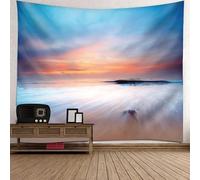 Tolldek Tapices de pared mar playa puesta de sol, tapiz natural de poliéster para dormitorio, dormitorio, dormitorio, naranja, blanco y marrón, 260 x 240 cm