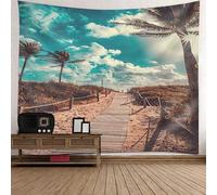 Tolldek Tapices Naturaleza Paisaje, Tapiz de Pared Árbol de Coco Selva Camino de Madera Cielo Tapiz Poliéster Tapiz para Sala de Estar Dormitorio Azul Verde Marrón, 200 x 200 cm