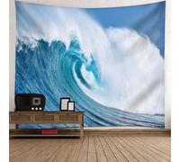 Tolldek Tapices Naturaleza Paisaje, Tapiz Mar Ola Paño de Pared Poliéster Decoración del Hogar para Sala de Estar Dormitorio Azul Blanco, 150 x 150 cm