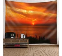 Tolldek Tapices, orilla del mar, puesta de sol, tapiz, tapiz de pared, paisaje natural, poliéster, decoración del hogar para dormitorio, naranja y marrón, 200 x 200 cm