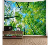 Tolldek Tapiz, cielo árbol bosque colgante de pared tapiz paisaje naturaleza poliéster paños de pared con decoración de arte naturaleza, verde, 150 x 150 cm